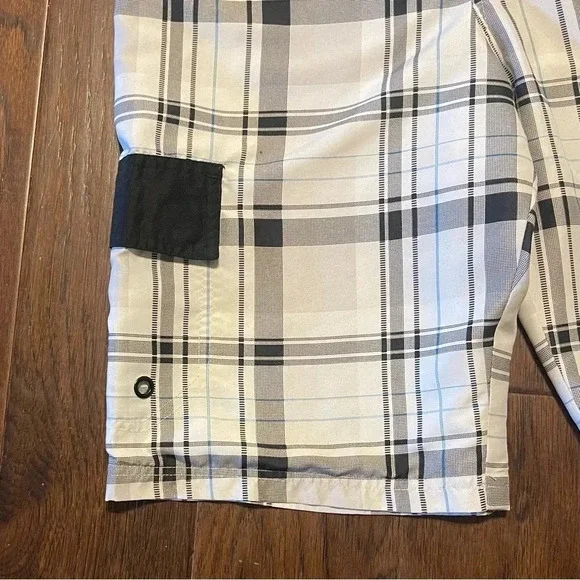 Carbon Plaid Cargo Swim Board Shorts Pockets Y2K - Picture 3 of 10